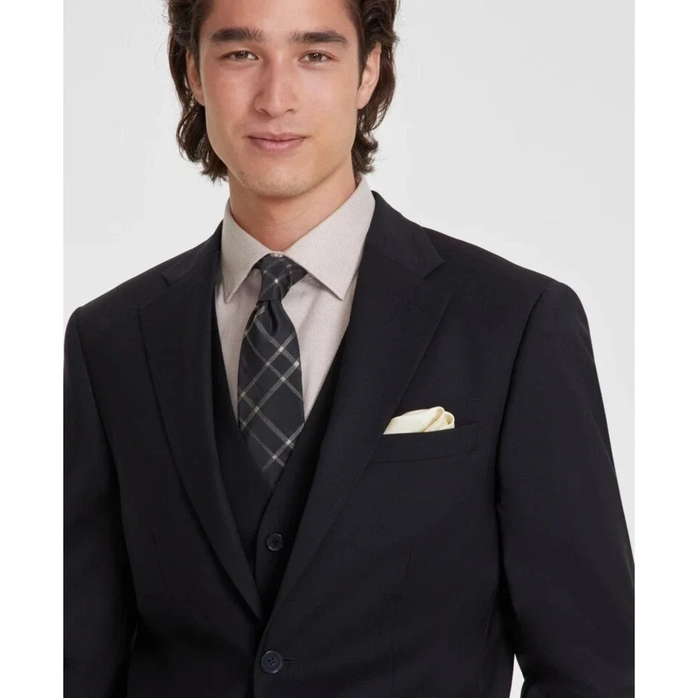Calvin Klein Mens Slim-fit Suit Jacket Blazer 44S Black Solid Wool Blend